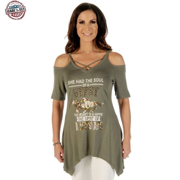 Liberty Wear Soul of a Gypsy Off the Shoulder Sage Green NWT - Picture 3 of 3